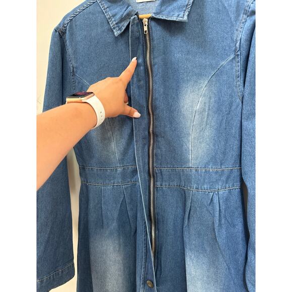 Ursime Denim Jean Denim Maxi Zip Front Faux Button Closure Dress Size Medium - Picture 4 of 5